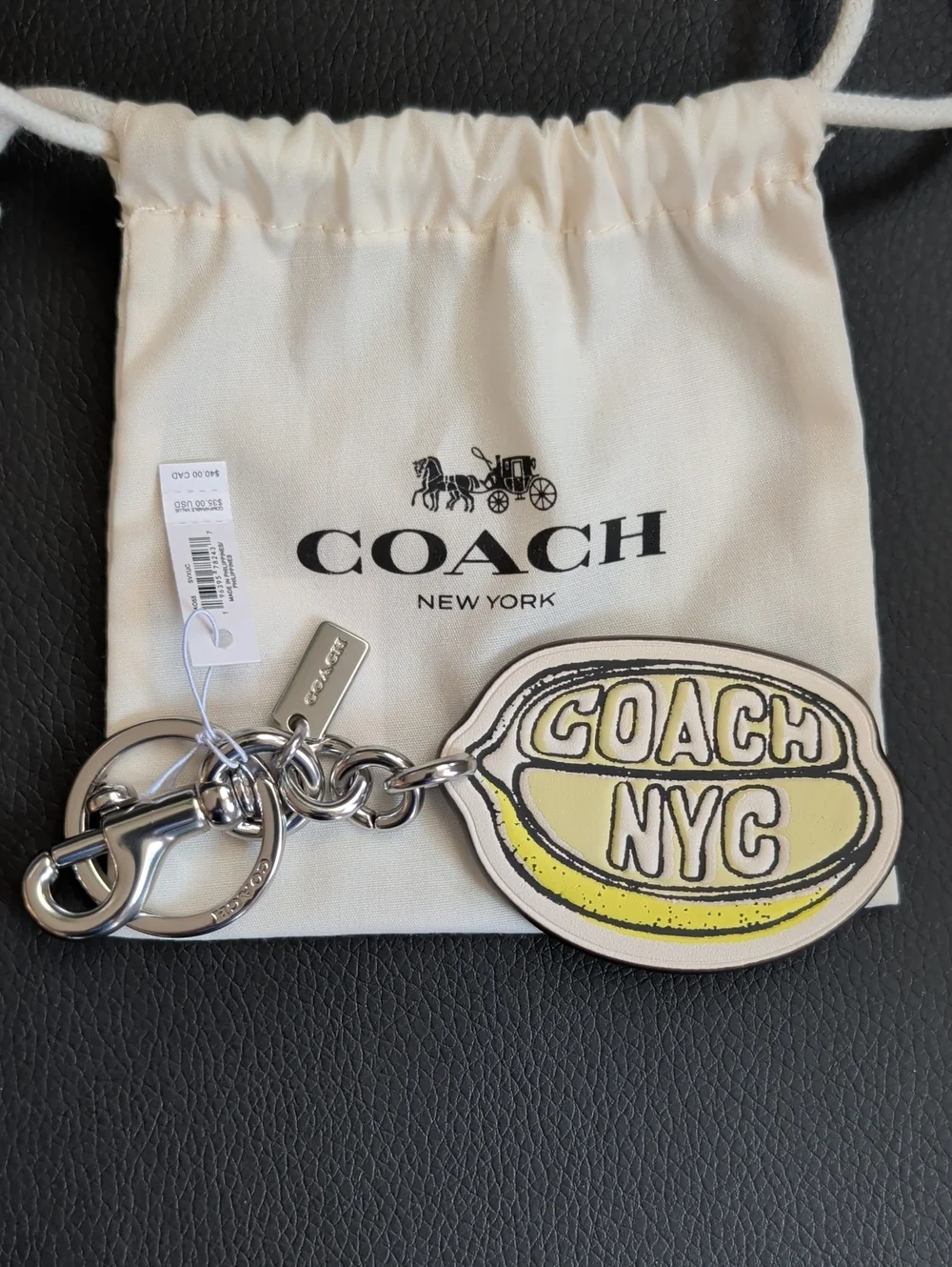 Coach NYC Lemon Keychain/Bag Charm (CA055) NWT